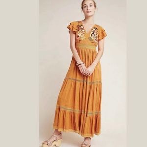 Practically New Anthropolgie Maeve Sunshine Embroidered Maxi Dress
